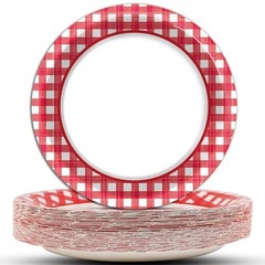 48 Pcs Pizza Red and White Plates Checkered Plaid Dessert Plates Red Picnic