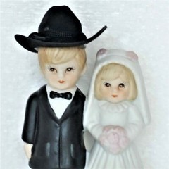 Wedding Cake Topper Figurine Porcelain Bride & Groom Western Cowboy