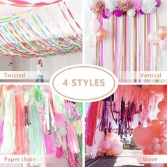 Crepe Paper Streamers 4 Rolls 328ft, Pack of Metallic Rose Rose Gold Pink-3264