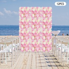 3D Flower Wall Panel-12pcs Artificial Flower Wall Background Silk Rose Wedding