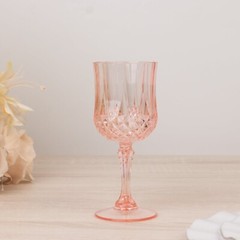 TRANSPARENT BLUSH 6 Plastic 8 oz Crystal Cut Goblets WINE GLASSES Party Events
