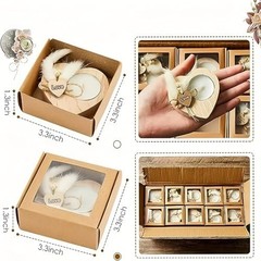 Handmade Heart-Shaped Wooden Candle Holder with White Feather， Natural Soy Wax