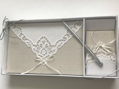 Guest Book and Pen Set, Lillian Rose Country Lace, White and Ivory