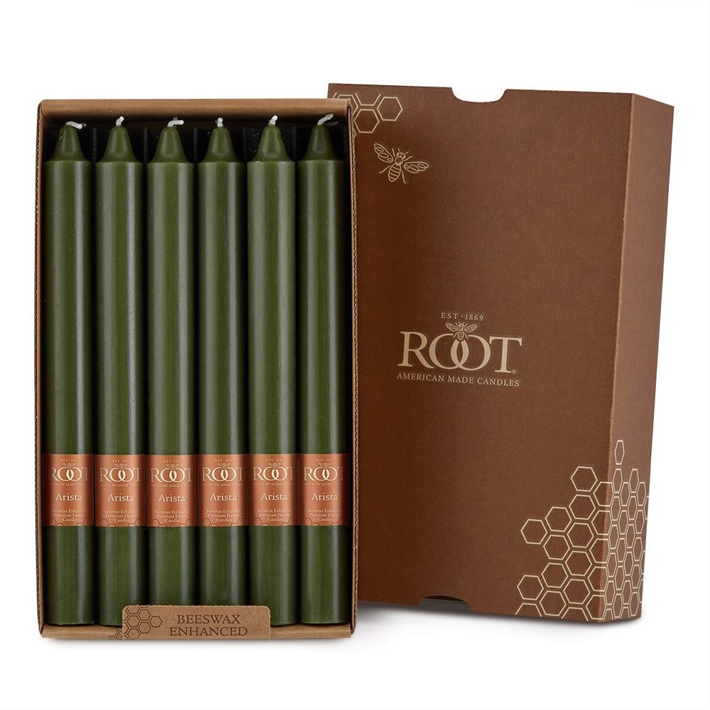 Root Candles 12-Count Unscented Dinner Dripless 9-Inch, Dark Olive