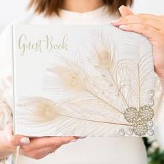 Peacock Ostrich Feather Wedding Guestbook Bling Pen Memories Album Sign In New