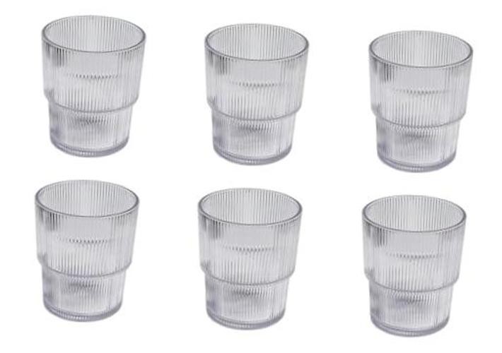 Fine Ribbed Acrylic Drinking Glass – – 16 oz – Set of 6 DOF Clear
