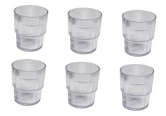 Fine Ribbed Acrylic Drinking Glass – – 16 oz – Set of 6 DOF Clear