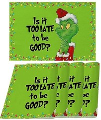 Linen Christmas Placemats Set of 4 Merry Christmas Table Mats 12″ x 18″ Green
