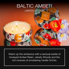 Voluspa Limited Edition Baltic Amber 3 Wick Tin Candle 12 Oz Coconut Wax For