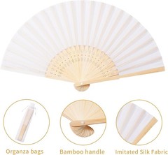 50-Pack Elegant White Silk-Inspired Hand Fans with Organza Bags for Weddings …