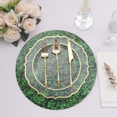 Green 6 Round 13″ Boxwood Leaf Print Cardstock Paper Placemats Party Decorations