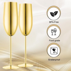 UNISWEET Champagne Glasses Set of 2 Stainless Steel Champagne Flutes Wedding