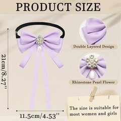 Womens Bow Tie Ribbon Rhinestone Bow Ties for Women Pre-Tied Necktie for Purple