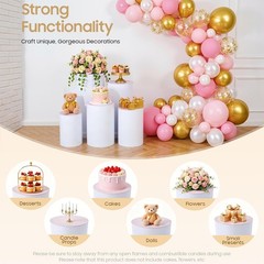 5PCS Cylinder Pedestal Stands Parties White PVC Cake Stand Round Cylinder Stands