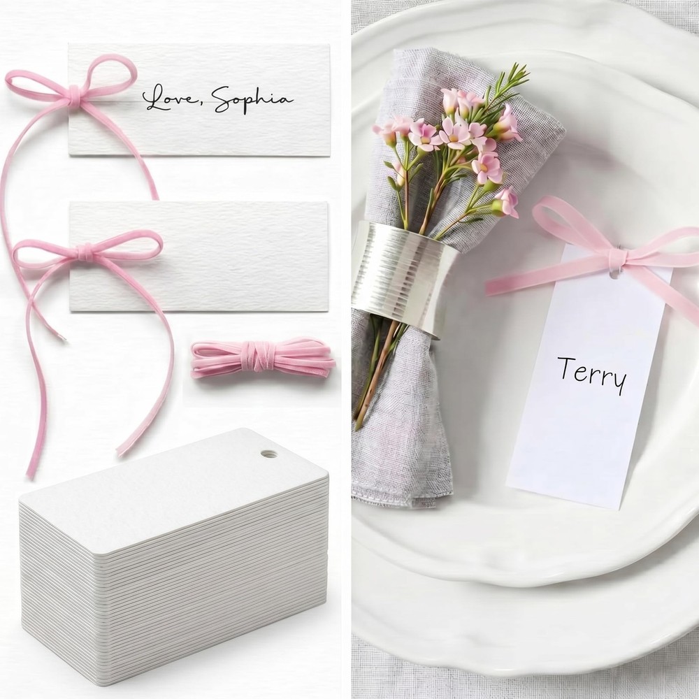 200 PCS Table Setting Place Name Cards 15.75 Inch Velvet Ribbon 3.54×1.57 In