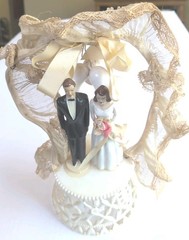 Vintage Wedding Cake Topper Bride Groom Lace Bell Lace
