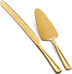 Gold Cake Knife and Server Set, 13-Inch Stainless Steel Cake Cutting Set, Ele…