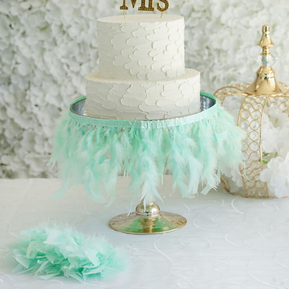 Mint Green 39″ long Natural Turkey Feathers Trim with Satin Ribbon Decorations