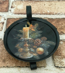 VINTAGE BLACK METAL WALKING CANDLE HOLDER W/ FINGER LOOP + FLAMELESS CANDLE