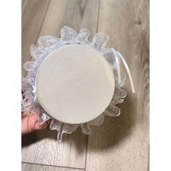 Vintage White Satin Lace Flower Girl Basket Faux Pearl Rhinestone Bow Wedding