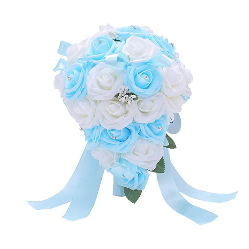 PE Foam Flower Artificial Water Drop Shaped Turquoise Royal Blue Bridal Bouquets