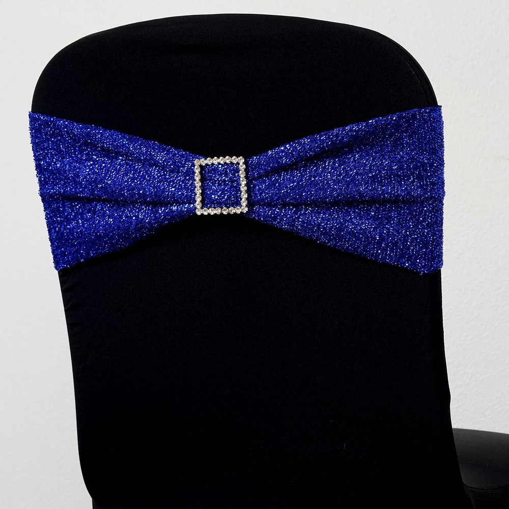 10 Royal Blue Glittered Spandex CHAIR SASHES Wedding Party Reception Decorations