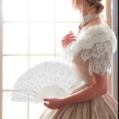 2Pcs Lace Folding Fan Handheld Bamboo Hand Fans with White Lotus black, white