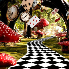 47 X 118 Inches Wonderland Party Decoration Black and White Aisle Runner Backdro