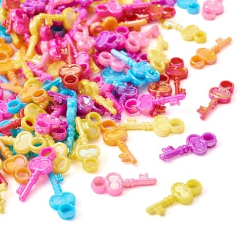 Pandahall 100pcs Mini Acrylic Skeleton Key Charms Pendants Mixed AB Color