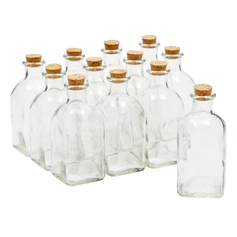 Juvale 12-Pack Mini Glass Bottles with Cork Lids – 4 oz Clear Vintage clear