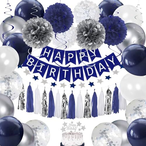Birthday Decorations Men Blue | Navy Blue White Silver Party Decorations |