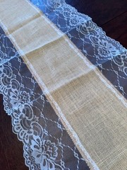 Table Runner, Burlap and Lace Natural Jute, for Country Weddings & Parties