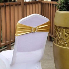 10 Gold Metallic Spandex Chair Sashes with Silver Buckles Wedding Decorations