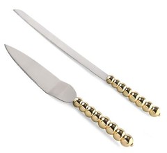 Homi Styles Wedding Cake Knife and Server Set | Elegant Gold Color with Beade…