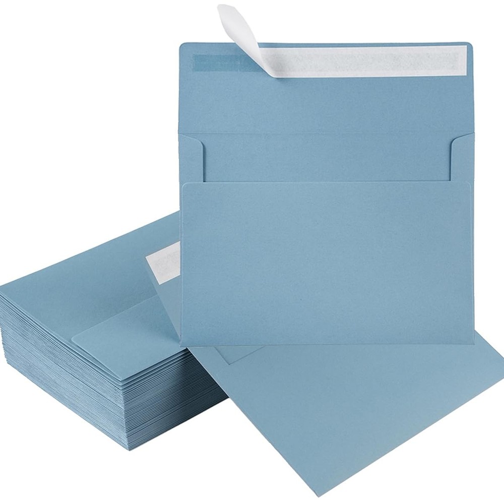 50 Pack 5 x 7 Envelopes Colored Self Seal for 5.25 x 7.2 inches, Dusty-Blue