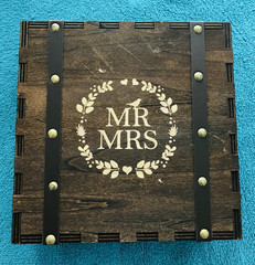 Mr & Mrs Wooden Wedding Card Keepsake Box, Brown Rustic Rectangular w/ Latch