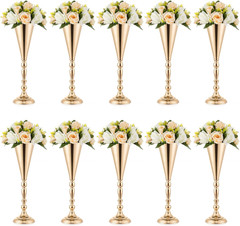 Elegant Gold Vase Centerpiece – 10 Pcs Tall Flower Stands for Weddings & Events