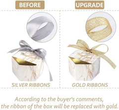 Marble Wedding Favor Boxes Set of 50 with Gold Ribbons – Ideal for Celebrations
