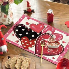 Dot Hearts Love Valentine’s Placemats Set of 12″ x 18″, Rectangular 4 Pcs Pink