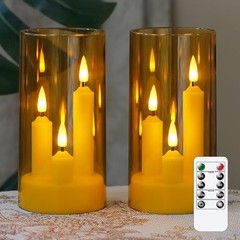 3 in 1 Flameless Taper Short Candles with 10 Key Remote Control and Amber