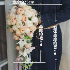 Simulation Bride Holding Flowers Waterfall Pink White Rose Bouquet Wedding