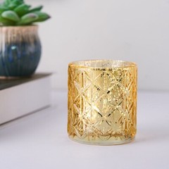 6 pcs Gold Mercury Glass Votive Candle Holders Geometric Design Wedding