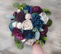 Plum Navy Blue Bridal Bouquet Sola Wood Flower Fig Purple Bridesmaid Wedding