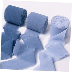 Chiffon Ribbon, Dusty Haze Pastel Blue 1.5»x21Yd Frayed Fringe Silk Dusty Blue