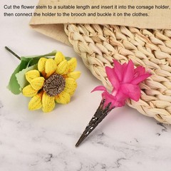 Corsage Decorative Holder, Alloy Lapel Pin Brooch Vase 42mm Bronze Tone 4pcs