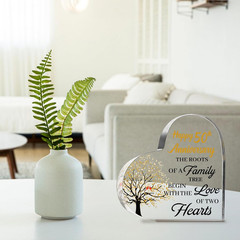 50Th Anniversary Wedding Gifts for Couple Parents, Acrylic Heart Cake Topper Dec