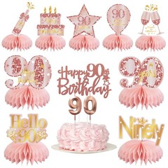 90th Birthday Decorations for Women, 12Pcs Pink Rose Gold