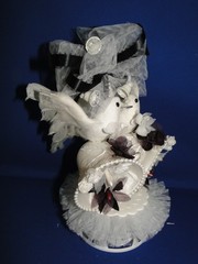 New Elegant Vintage Love Birds, double bells, black floral and white lace #55