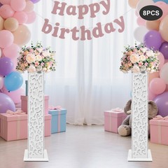 8Pcs Elegant White Flower Columns with LED Lights for Weddings & Events