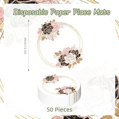 50 Pack Rose Floral Paper Placemats 13.7 Inch Pink Flower Wedding Goldenrose